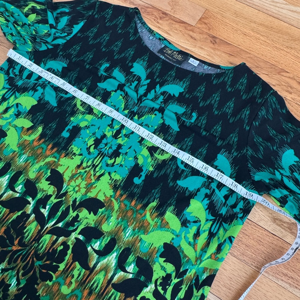 Bob Mackie Shirt Womens Sm Green Wearable Art Pullover Long Sleeve Pattern Top - Picture 8 of 11